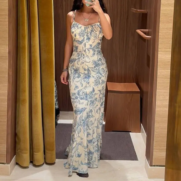 Robe Maxi Élégante Femme avec Imprimé Floral et Bretelles Minces Levoire