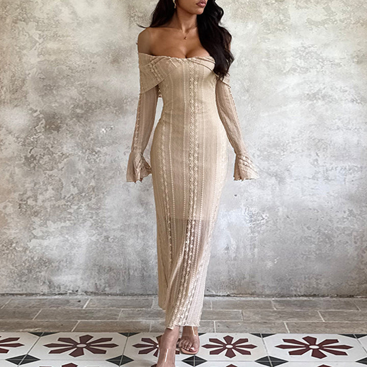Robe de soirée élégante à manches longues pour femmes avec design décolleté et tissu fluide Levoire