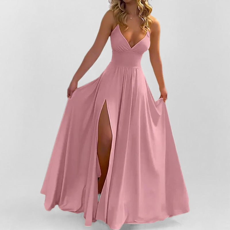 Robe maxi fluide pour femmes avec décolleté en V profond et fente haute Levoire