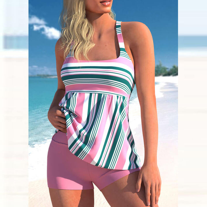 Levoire | Tankini Ensemble Avec Impression Raye Rosa Grün