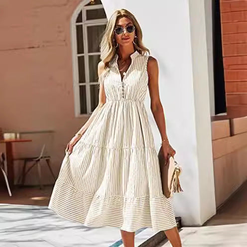 Robe midi femme avec motif rayé et patte de boutonnage Levoire