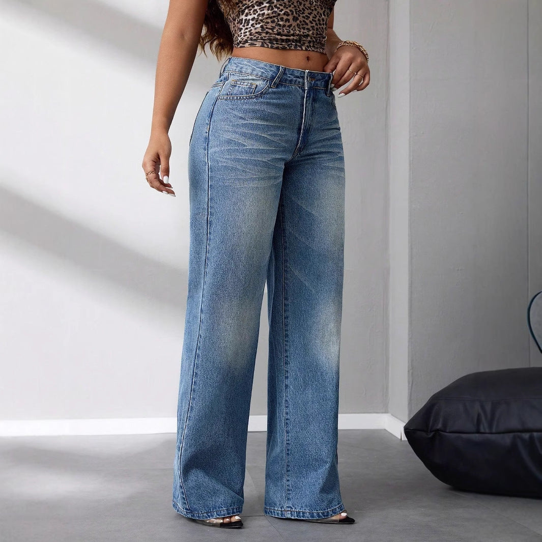 Jean taille haute à coupe large pour femmes dans un style vintage décontracté Levoire