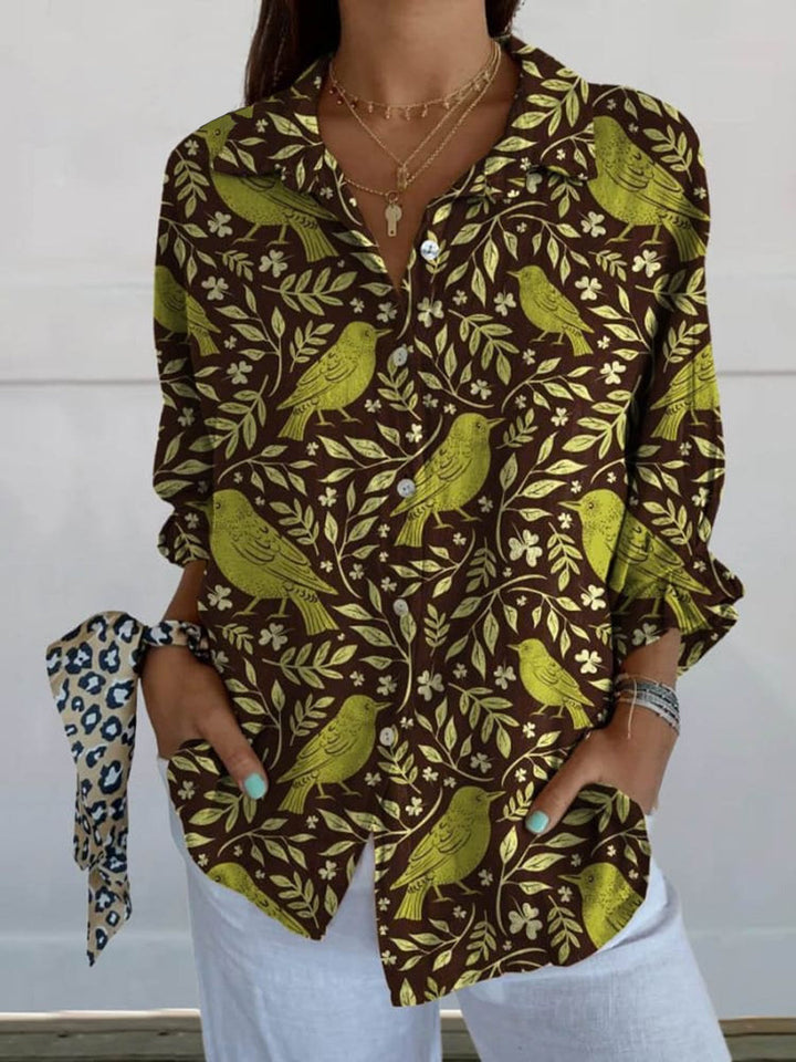 Levoire | Chemise Femme Vintage Rétro À Manches Longues Boutonnée Vert