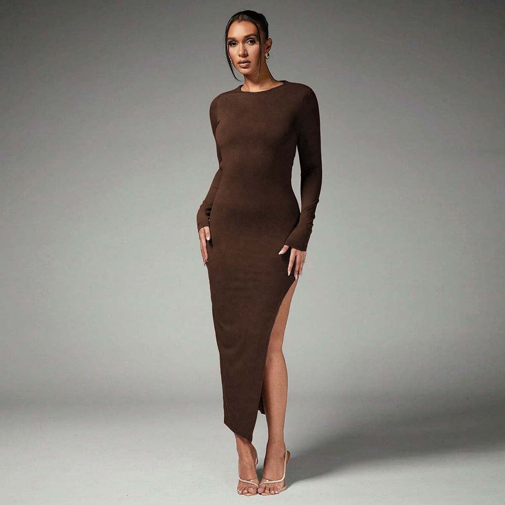 Robe maxi élégante pour femmes avec manches longues et fente latérale Levoire