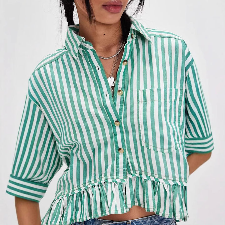 Blouse rayée pour femmes avec ourlet à volants et coupe décontractée Levoire