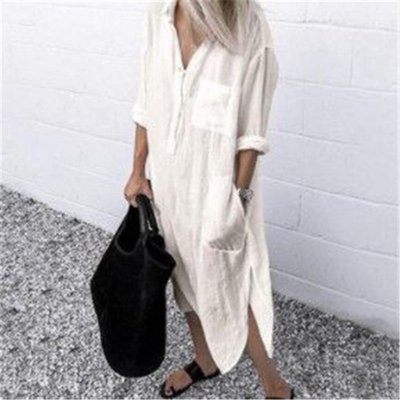 Levoire | Intemporel Simple Boutons Devant Long Robe Chemise Off-white