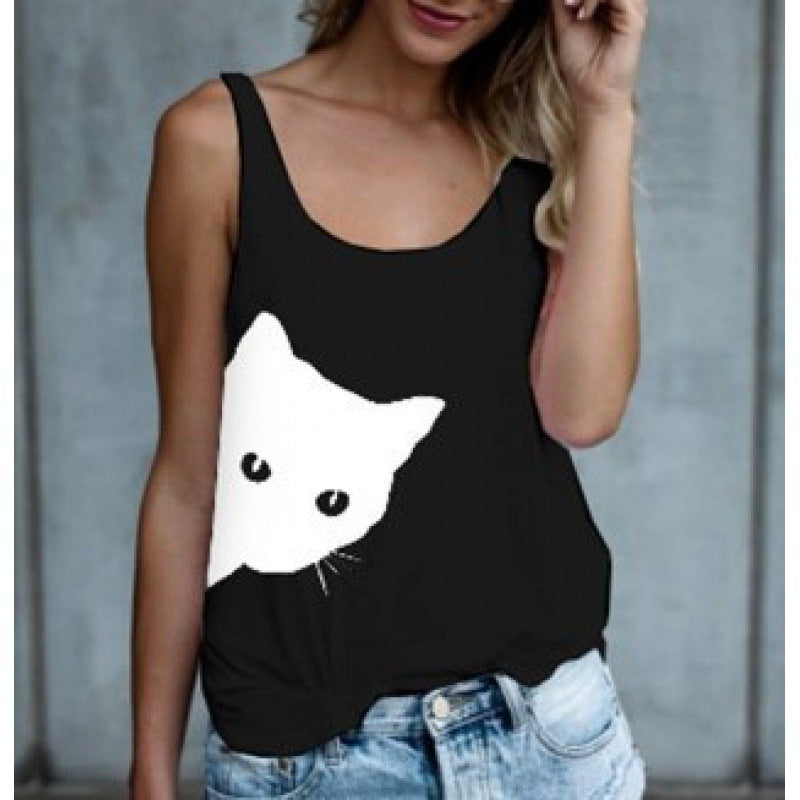 Débardeur pour femmes avec motif créatif de chat et coupe décontractée Levoire