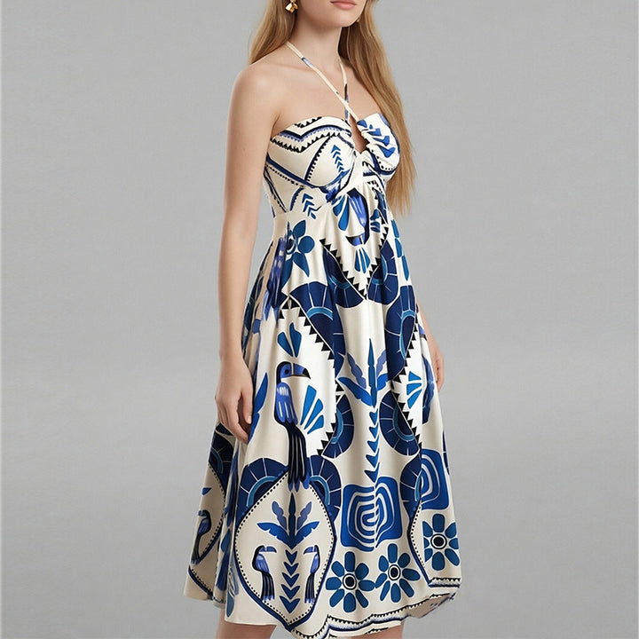 Robe Maxi d'Été Élégante pour Femmes avec Encolure Bandeau et Imprimé Floral Levoire