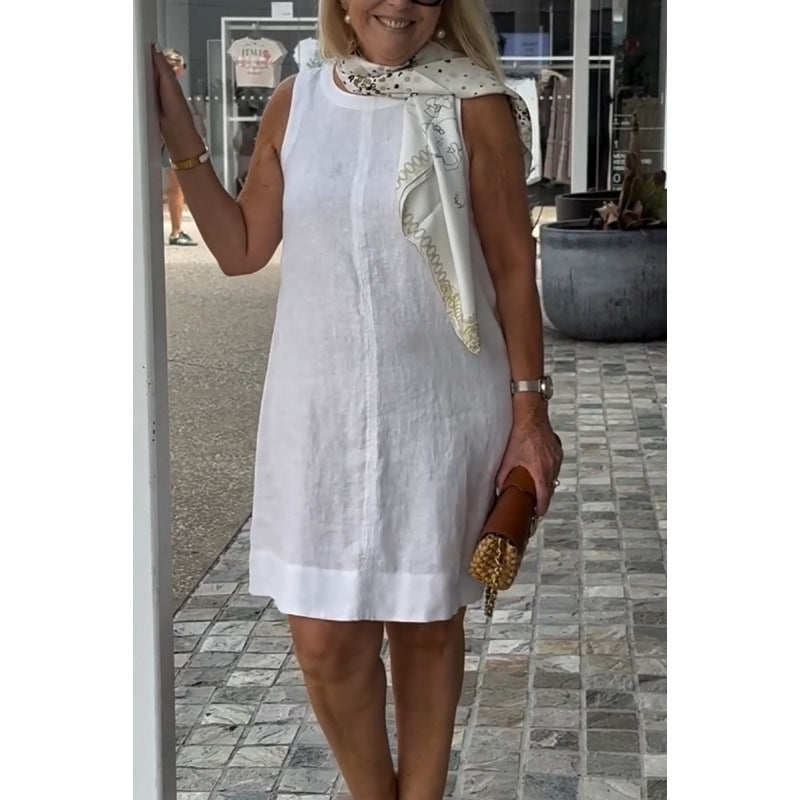 Levoire | Modèle décontracté Robe Uni Col rond - Robe Blanc