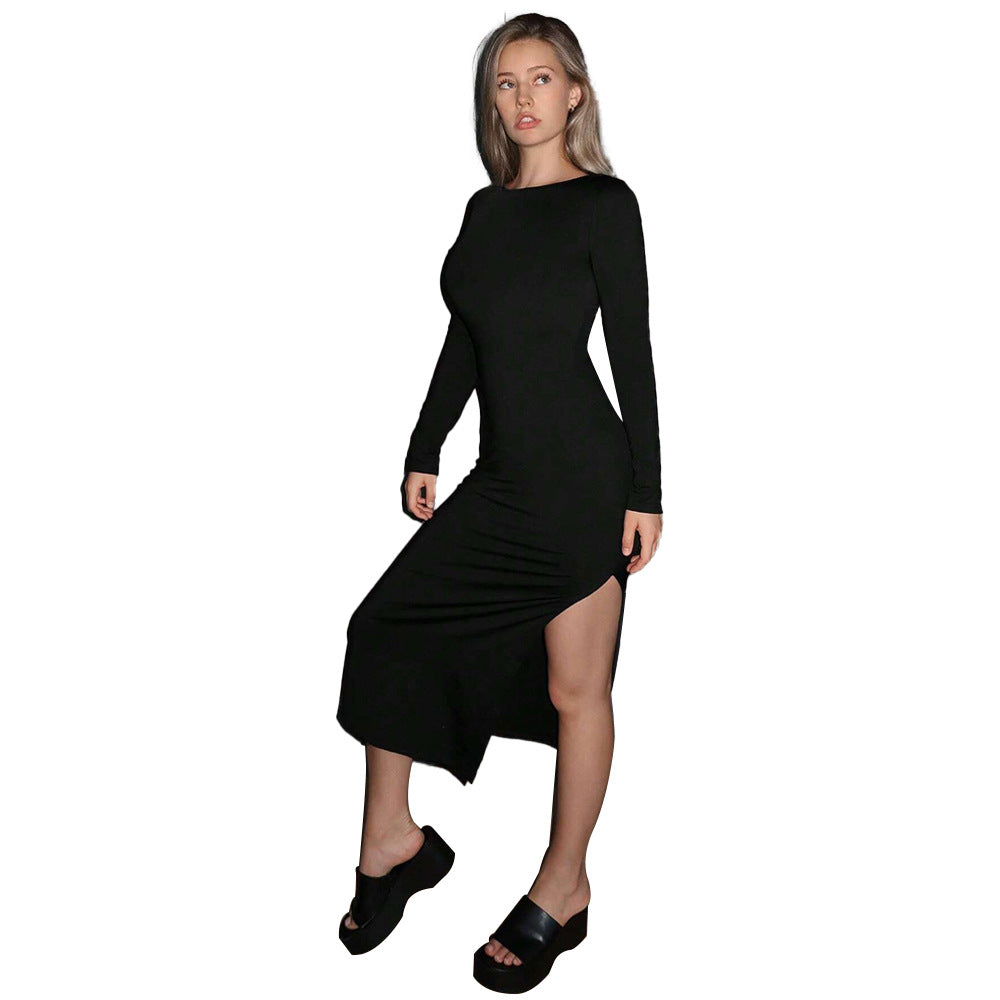 Robe midi à manches longues pour femmes avec fente élégante et coupe près du corps Levoire
