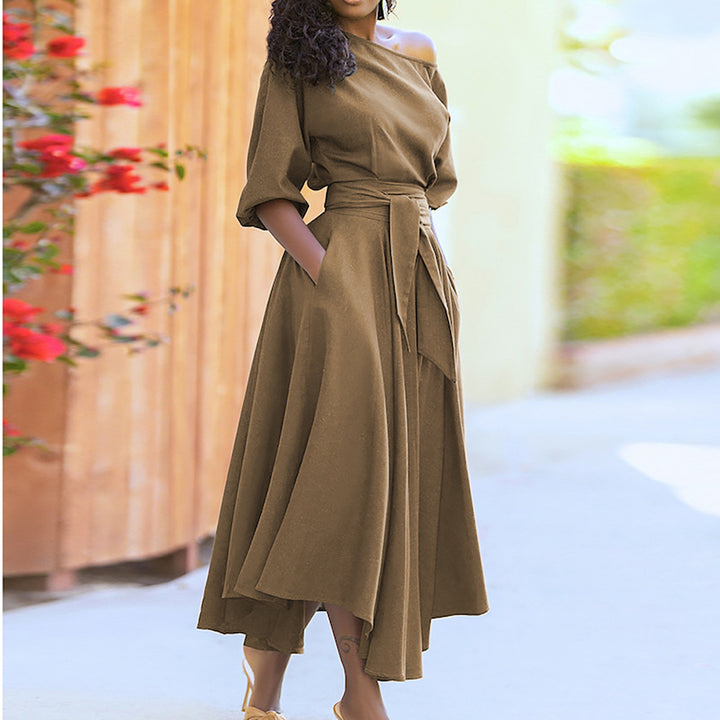 Robe Maxi Élégante pour Femmes avec Design Hors-Épaule et Ceinture Levoire