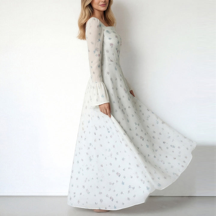Robe maxi élégante pour femmes avec appliqués floraux et manches volumineuses Levoire