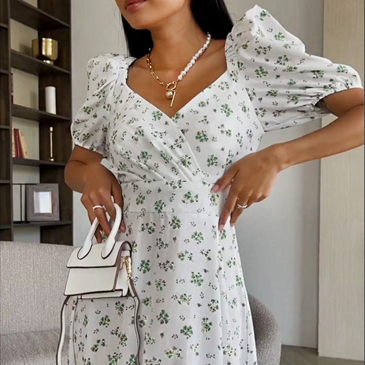 Robe Maxi Élégante pour Femmes avec Manches Bouffantes et Motif Floral Levoire