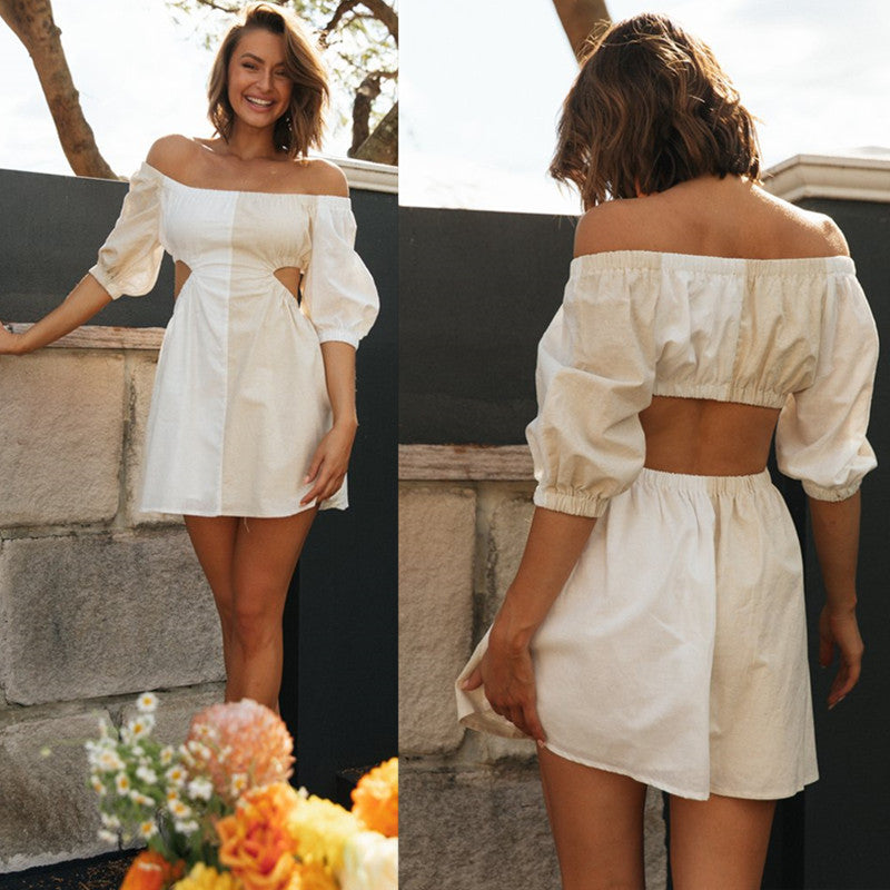 Robe mini à épaules nues pour femmes avec découpes et manches bouffantes Levoire