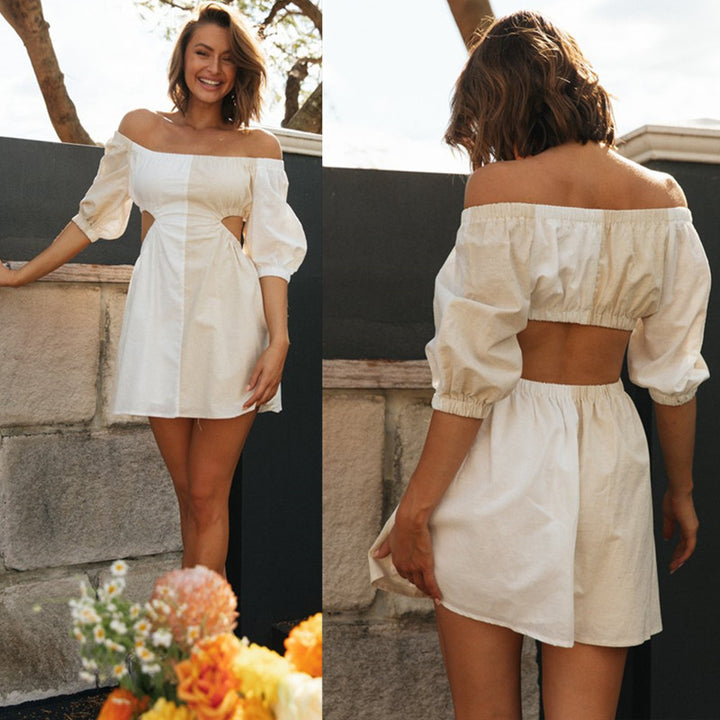 Robe mini à épaules nues pour femmes avec découpes et manches bouffantes Levoire