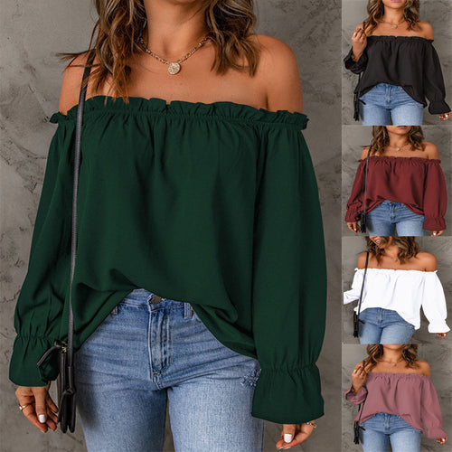 Blouse Femme Bardot avec Manches à Volants et Ourlet Décoratif Levoire