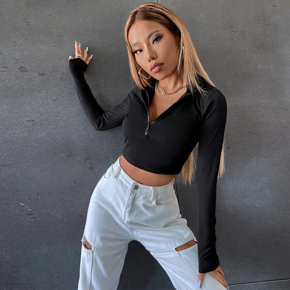 Chemise femme cropped à manches longues avec zip à la mode Levoire