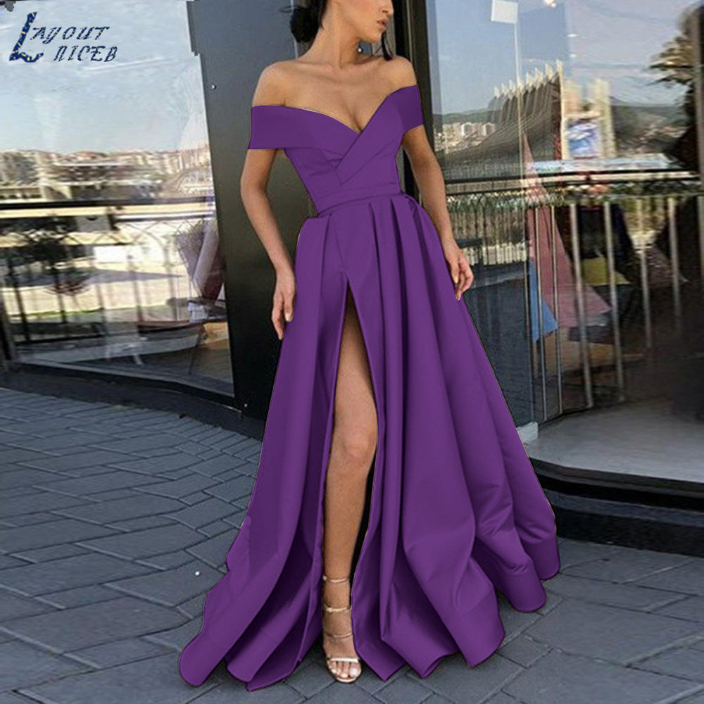 Levoire | Glamourueux Profond V décolleté Satin Multicolore Robe Lila