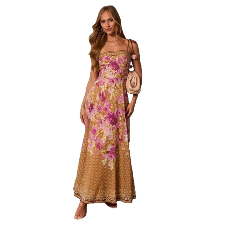 Robe maxi femme en imprimé floral élégant avec épaules sans bretelles Levoire