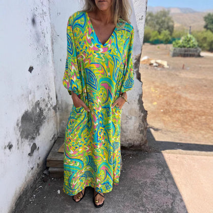 Levoire | Élégante Femmes Printemps Été Imprimé Robe V-Décolleté