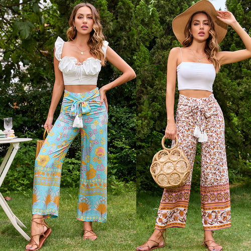 Pantalons palazzo pour femmes avec motif floral et ceinture élégante Levoire