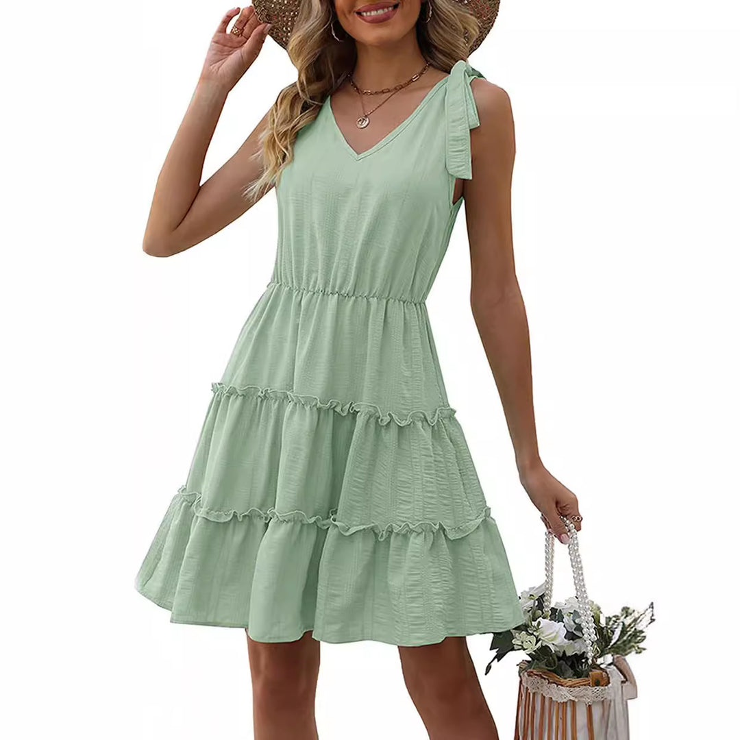 Robe d'été sans manches pour femmes avec volants et décolleté en V Levoire
