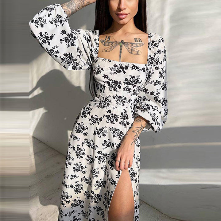 Robe maxi à manches longues pour femmes avec volants et motif floral Levoire