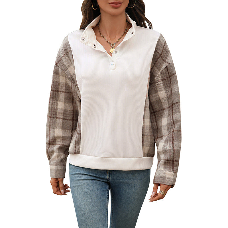 Sweat-shirt féminin à la mode avec motif à carreaux et détails de boutons Levoire