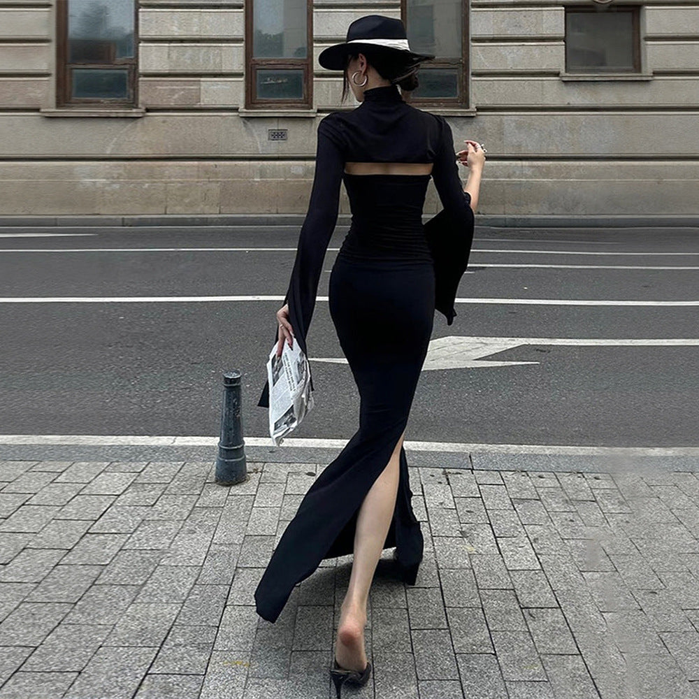 Robe maxi femme avec découpe asymétrique et élégantes manches bouffantes Levoire
