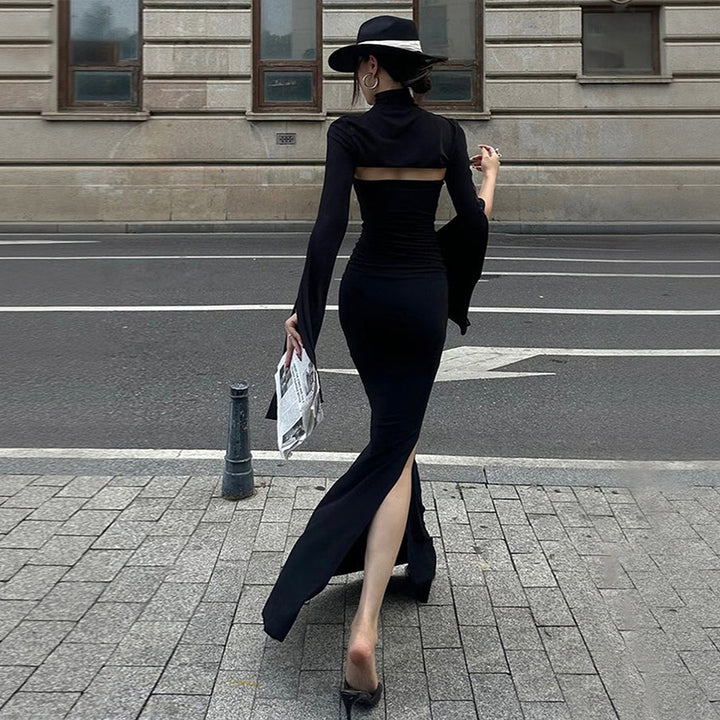 Robe maxi femme avec découpe asymétrique et élégantes manches bouffantes Levoire