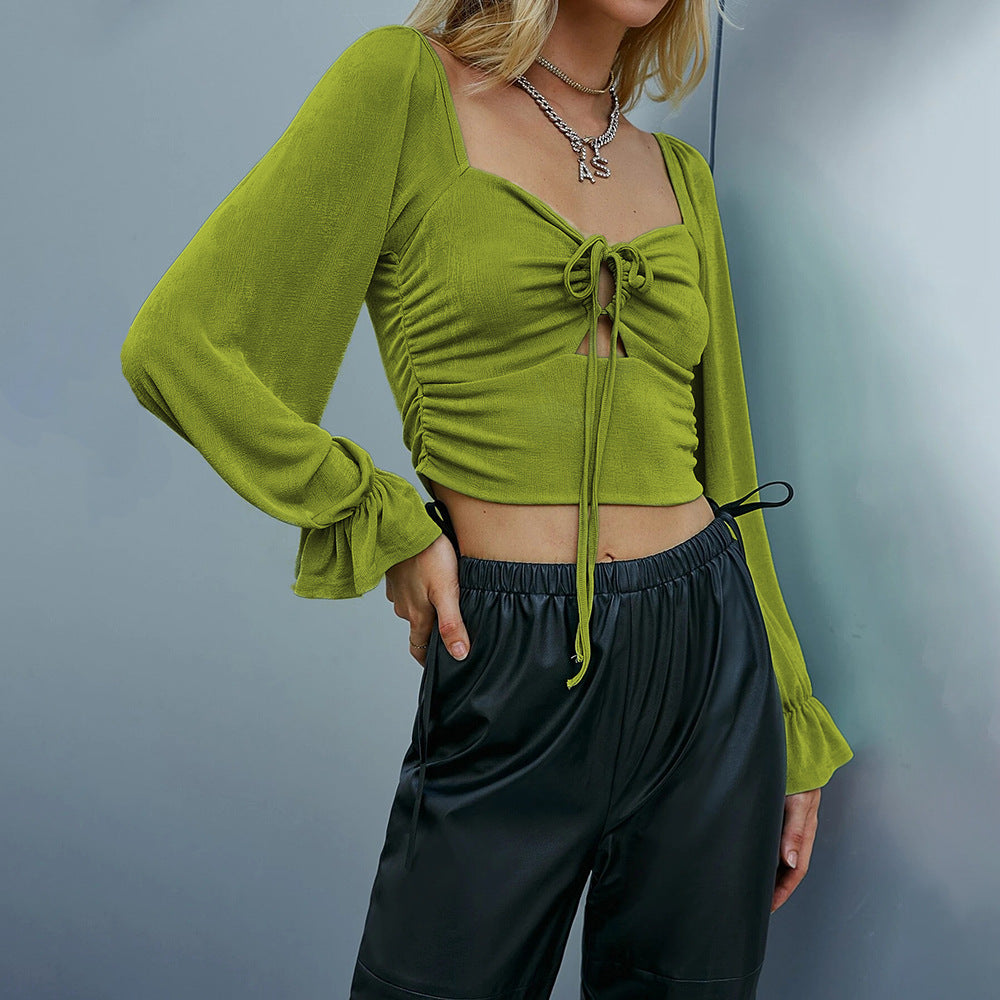 Chemise pour femme à manches longues cropée avec des designs de volants sophistiqués et un détail nouable Levoire