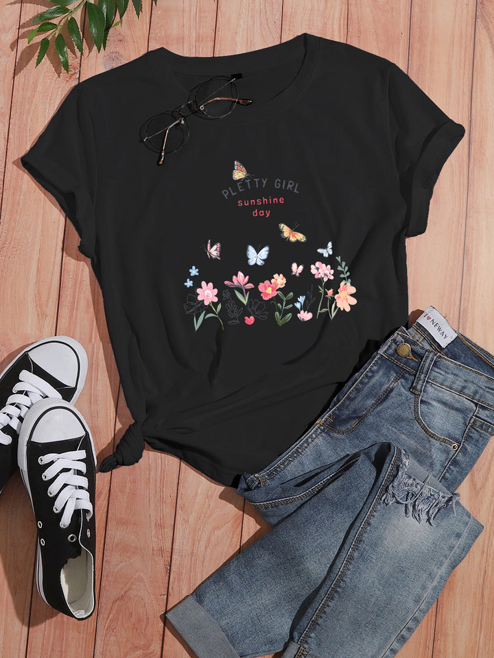 T-shirt pour femmes avec imprimé floral ludique et imprimé élégant Levoire