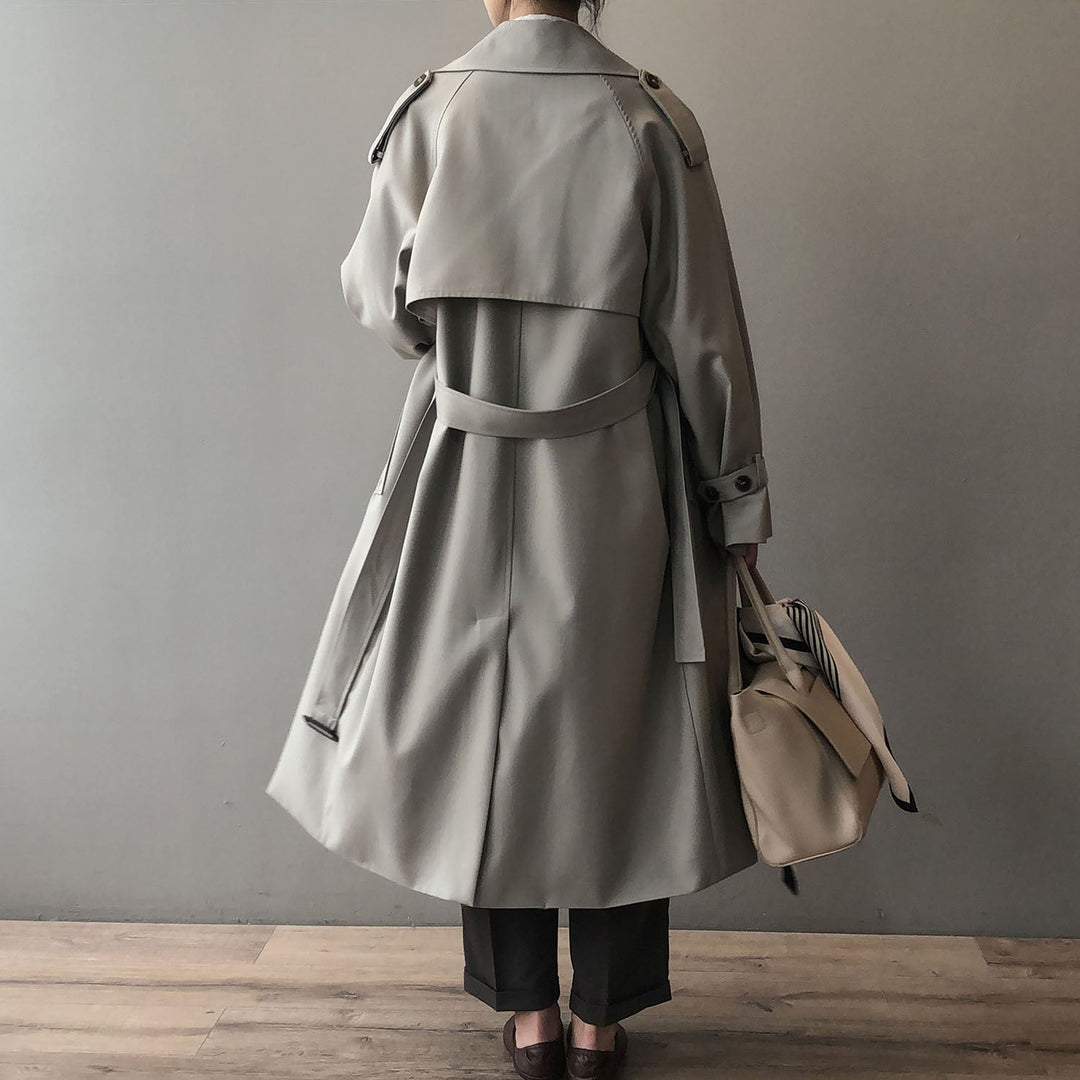 Levoire | Trench Long Décontracté Pour Femmes Avec Ceinture Plissée