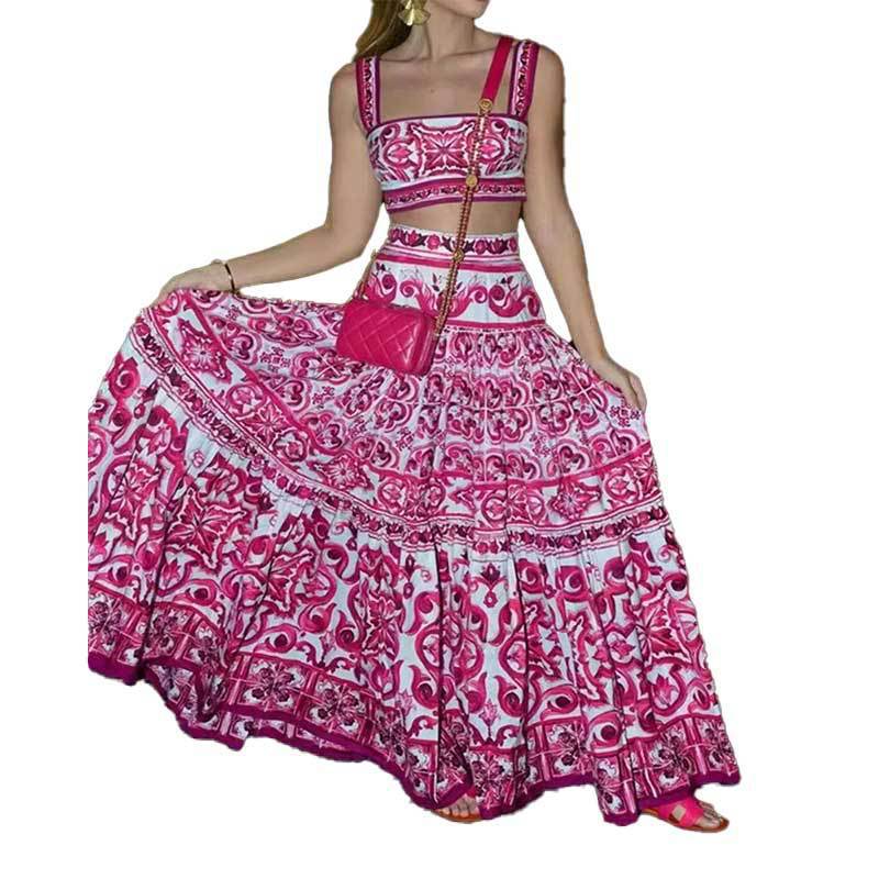 Ensemble femme deux pièces avec imprimé floral et jupe évasée Levoire