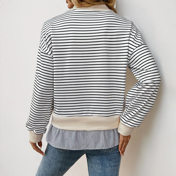 Sweat-shirt tendance pour femmes avec motif de rayures asymétriques et finition à volants Levoire