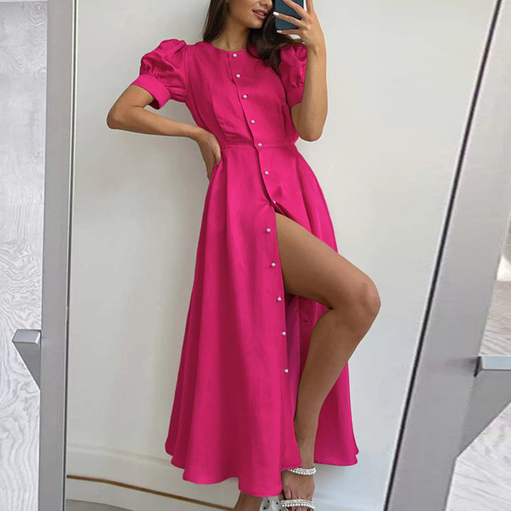Robe maxi femme avec encolure boutonnée et fente latérale Levoire