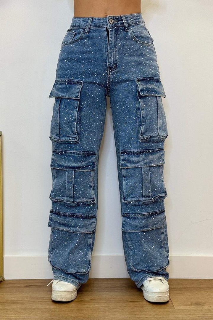 Pantalon cargo femme avec poches tendance et un effet délavé moderne Levoire