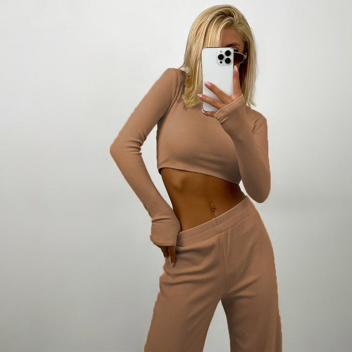Levoire | Élégant Gilet Tricoté Ajusté Ensemble Deux Pièces Khaki