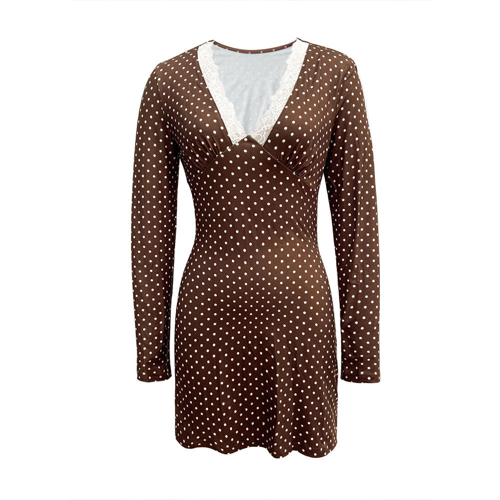 Robe mini pour femmes avec un élégant col en V et un motif à pois ludique Levoire