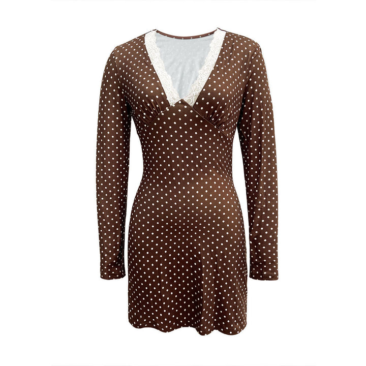 Robe mini pour femmes avec un élégant col en V et un motif à pois ludique Levoire