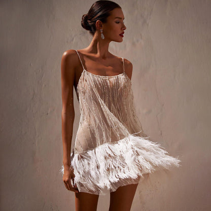 Levoire | Robe à franges en mesh scintillant Blanc