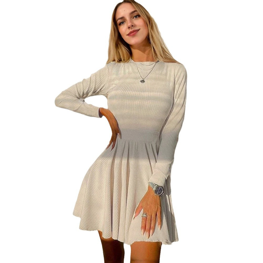 Robe tricotée décontractée pour femmes avec manches longues et jupe évasée Levoire