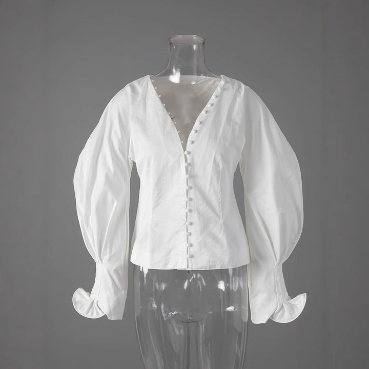 Levoire | Femme Élégante Blouse À Manches Longues Blanche Pour Femmes