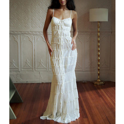 Levoire | Robe maxi plissée en dentelle élégante Blanc