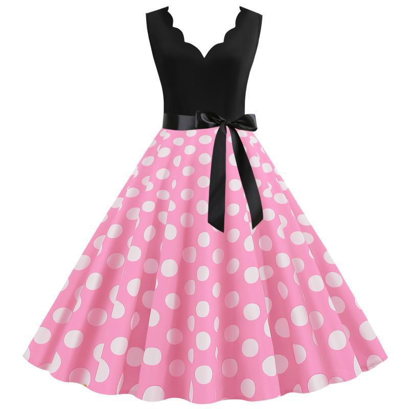 Robe swing pour femmes avec décolleté en V profond et motif à pois délicat Levoire