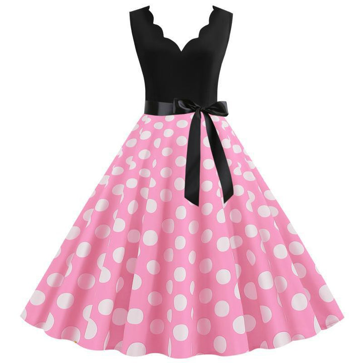 Robe swing pour femmes avec décolleté en V profond et motif à pois délicat Levoire
