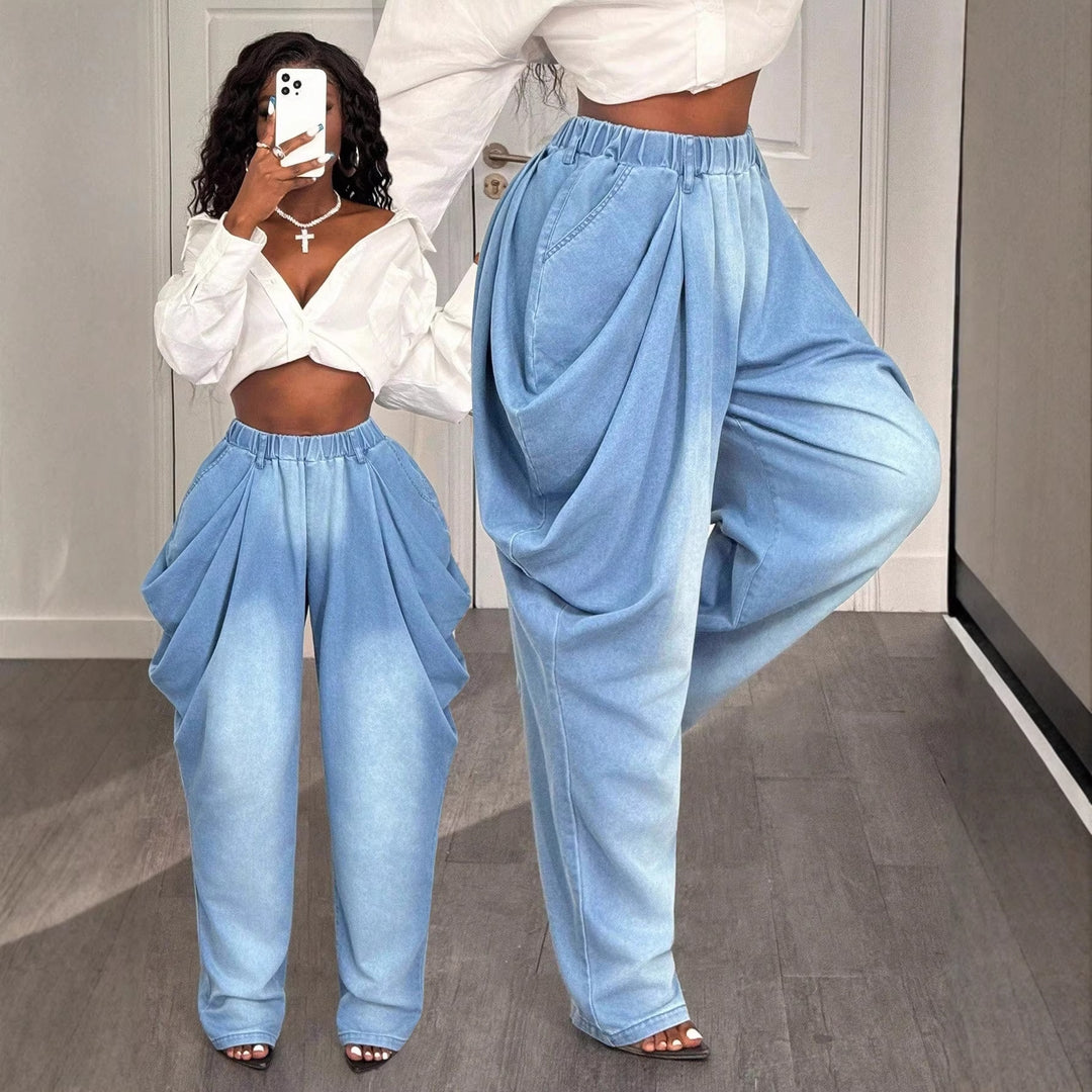 Jeans baggy décontractés pour femmes avec une taille haute et des poches latérales pratiques Levoire