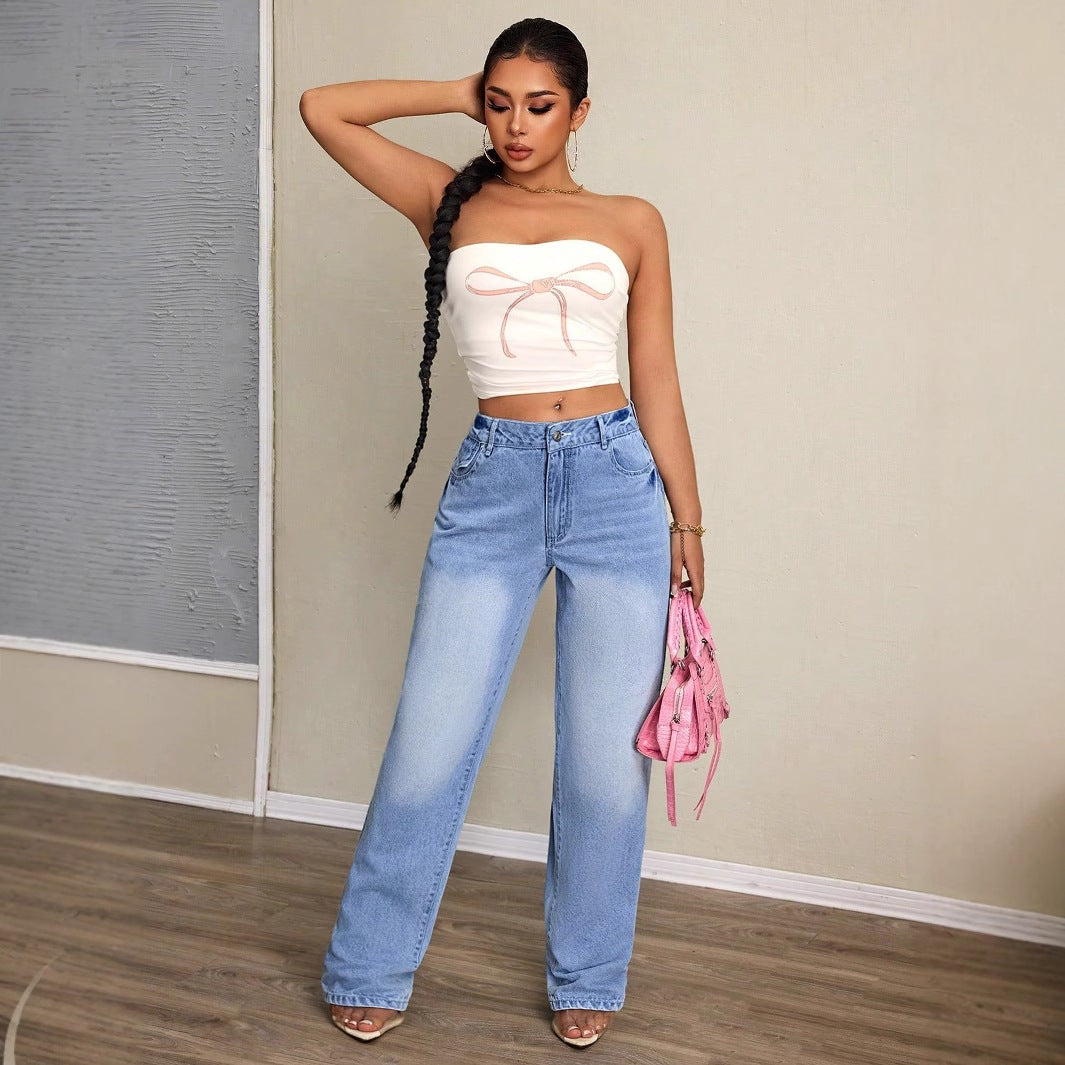 Jean pour femmes coupe large avec taille haute et coupe décontractée Levoire