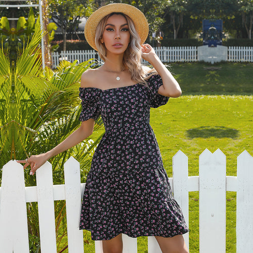 Robe florale rétro pour femmes avec larges manches bouffantes et jupe volumineuse Levoire