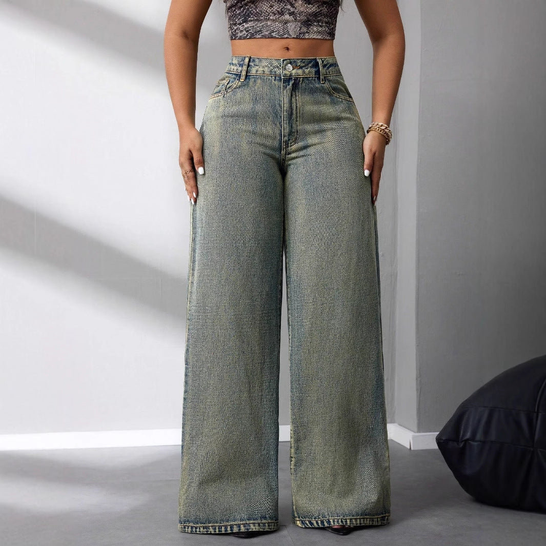 Jean large taille haute pour femmes au style vintage avec un look décontracté Levoire